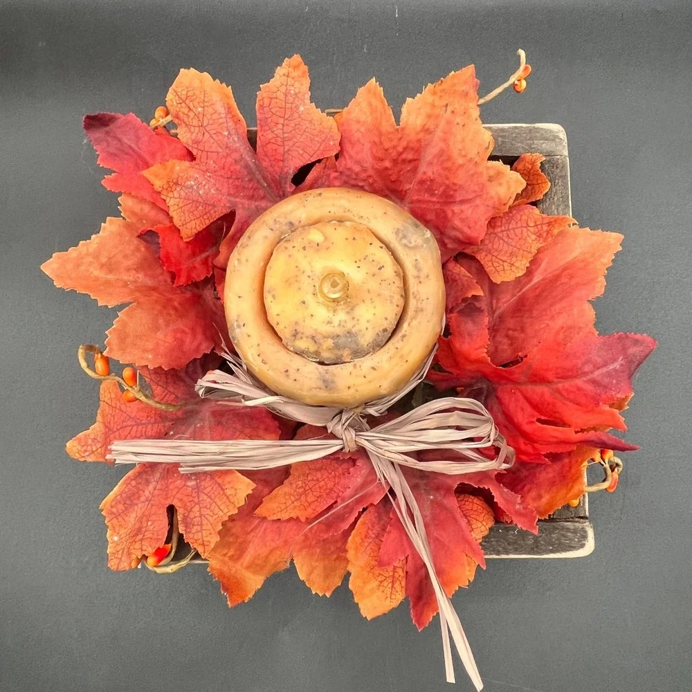 Rustic Fall Candle Centerpiece Wood Crate Maple Leaves‎ Rusty Star 6